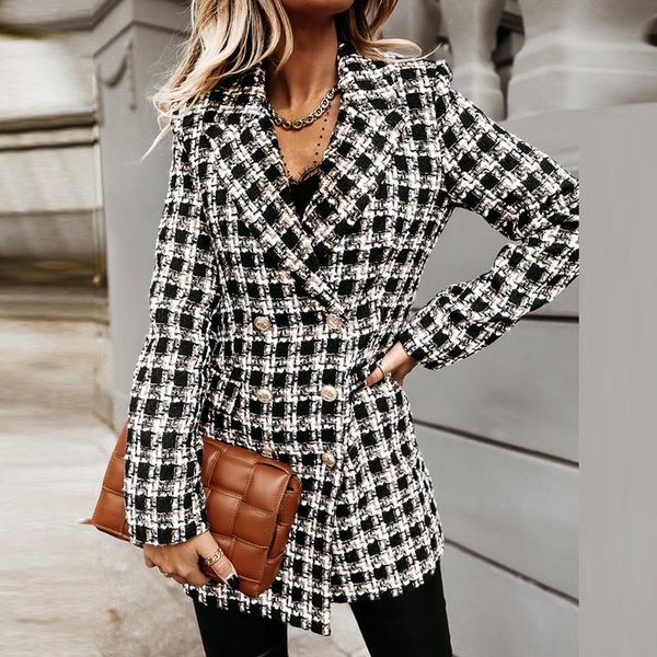 women's wool & blends turn-down collar office cardigan women plaid pint stitching jacket coats autumn winter double breasted butto, Black
women's wool & blends turn-down collar office cardigan women plaid pint stitching jacket coats autumn winter double breasted butto, Black