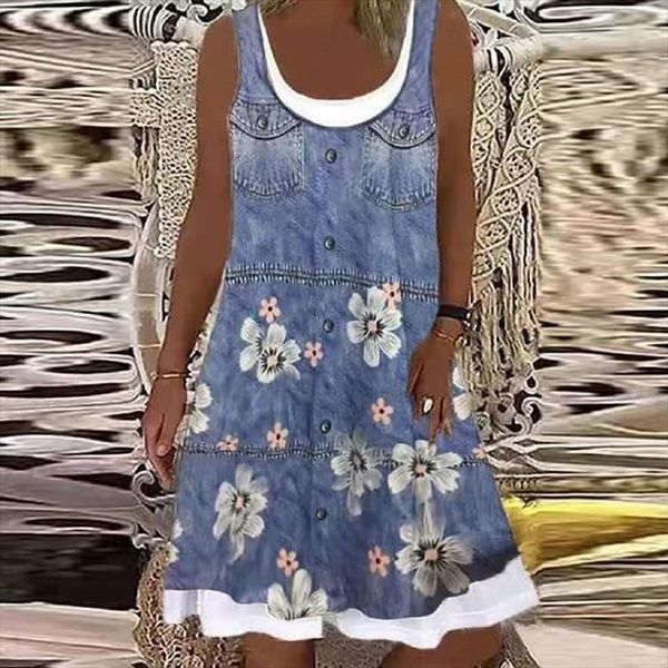summer casual denim printing women dresses sleeveless elegant o neck loose mini streetwear plus size retro, Black;gray
summer casual denim printing women dresses sleeveless elegant o neck loose mini streetwear plus size retro, Black;gray