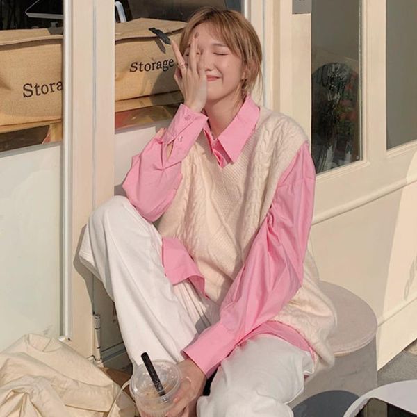 women's vests women 2021 autumn fashion elegant pink lapel shirt and loose folding waistcoat horse clip knitted coat sweater vest, Black;white
women's vests women 2021 autumn fashion elegant pink lapel shirt and loose folding waistcoat horse clip knitted coat sweater vest, Black;white