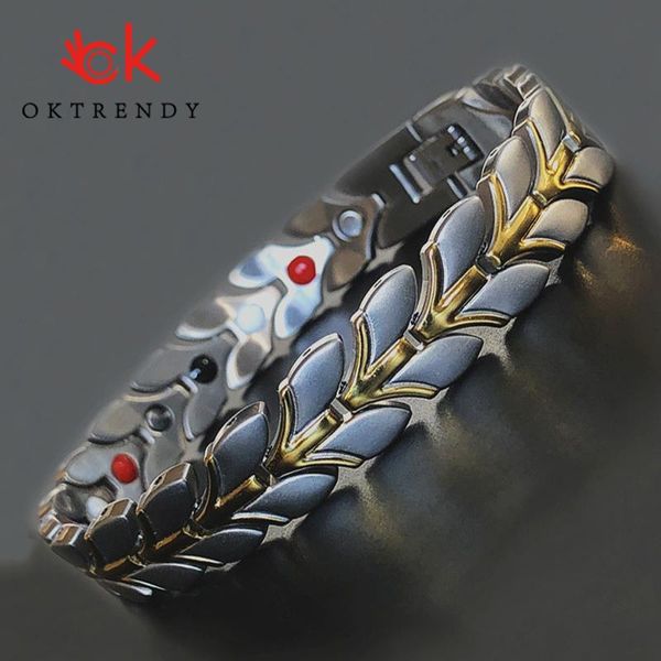link, chain stainless steel magnetic 4 in 1 bracelet with silver-gold color wheat type healthy energy charming bracelets for men women, Black 
link, chain stainless steel magnetic 4 in 1 bracelet with silver-gold color wheat type healthy energy charming bracelets for men women, Black