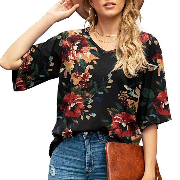 women's t-shirt elegant v-neck printing flared 3/4 sleeve shirt plus size tee summer loose streetwear pullover clothing female t-shirt, White
women's t-shirt elegant v-neck printing flared 3/4 sleeve shirt plus size tee summer loose streetwear pullover clothing female t-shirt, White