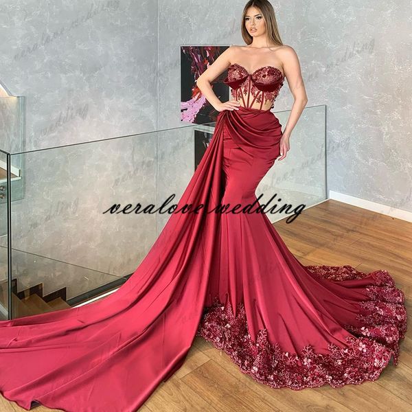 luxury red satin prom dresses with crystal beaded sweetheart mermaid evening dress sleeveless african graduation party gowns, Black
luxury red satin prom dresses with crystal beaded sweetheart mermaid evening dress sleeveless african graduation party gowns, Black
