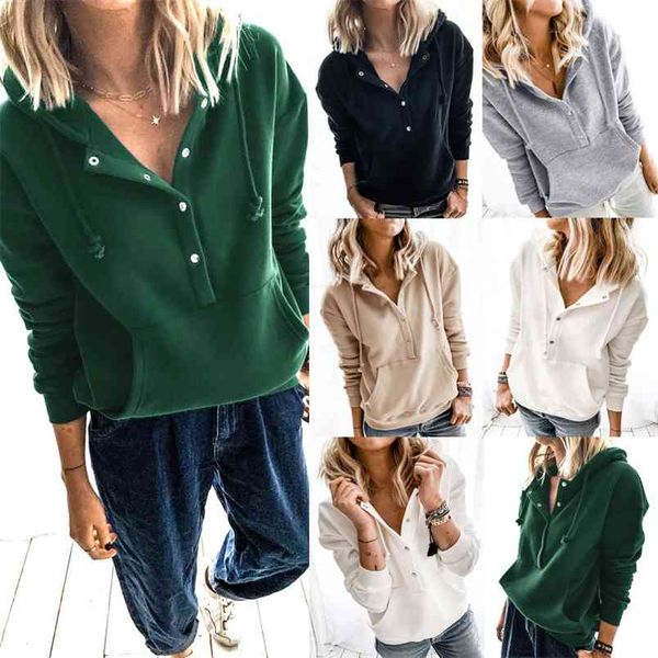 casual solid colorhooded pullover drawstring button pocket loose sweatshirt women long sleeve hoodies oversized streetwear 210517, Black
casual solid colorhooded pullover drawstring button pocket loose sweatshirt women long sleeve hoodies oversized streetwear 210517, Black