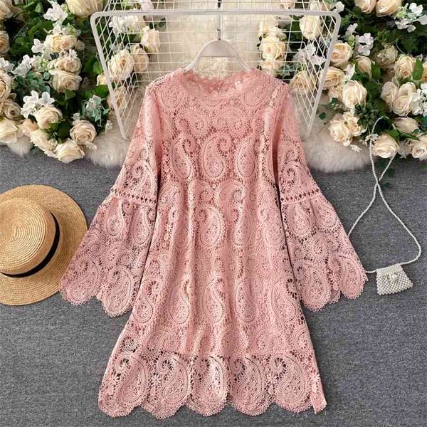 lace embroidery women dress elegant spring summer hollow out mini party o neck flare sleeve ladies autumn es 210603, Black;gray
lace embroidery women dress elegant spring summer hollow out mini party o neck flare sleeve ladies autumn es 210603, Black;gray