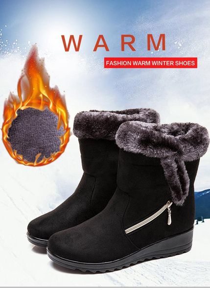 boots winter ankle women shoes 2021 fashion non-slip warm plush zipper casual woman snow wedges platform bottes, Black 
boots winter ankle women shoes 2021 fashion non-slip warm plush zipper casual woman snow wedges platform bottes, Black