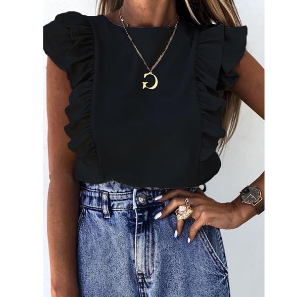 women's blouses & shirts women elegant solid color ruffle blouse shirt 2021 summer o neck pleated blusa lady 3xl casual button sleevele, White
women's blouses & shirts women elegant solid color ruffle blouse shirt 2021 summer o neck pleated blusa lady 3xl casual button sleevele, White