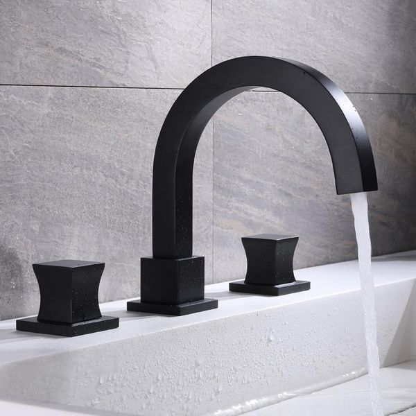black/chrome bathroom sink faucet 3 holes double handle deck mounted and cold water mixer basin faucets
black/chrome bathroom sink faucet 3 holes double handle deck mounted and cold water mixer basin faucets