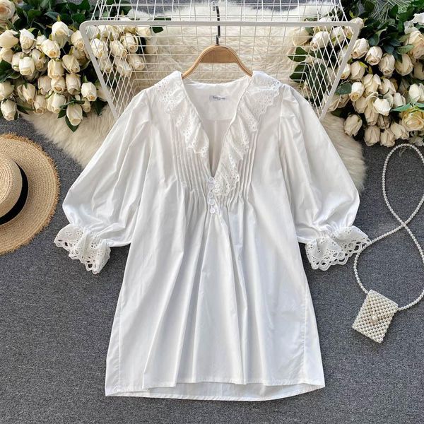 spring summer fashion casual v-neck loose medium length shirt bubble sleeve dress women sj673 women's t-shirt, White
spring summer fashion casual v-neck loose medium length shirt bubble sleeve dress women sj673 women's t-shirt, White