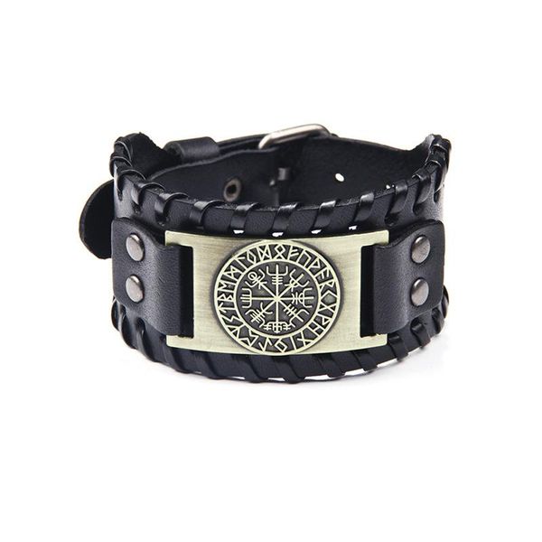 link, chain genuine leather bracelet for men pirate vintage compass charm warp bangles metal button party jewelry gifts, Black
link, chain genuine leather bracelet for men pirate vintage compass charm warp bangles metal button party jewelry gifts, Black