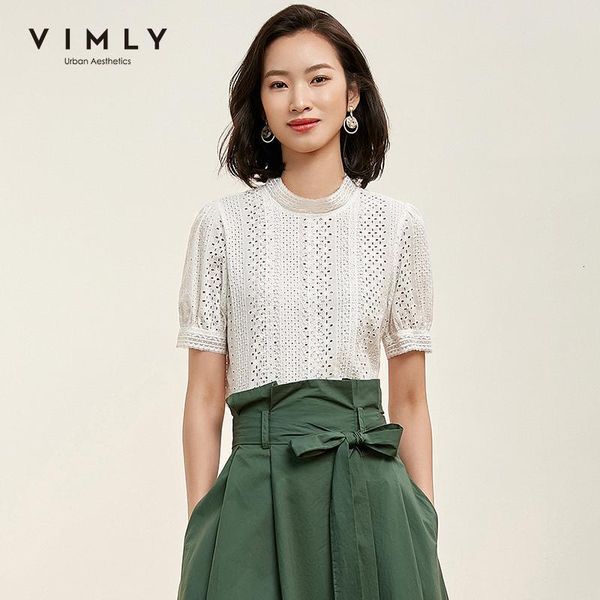 vimly summer women hollow embroidered lace blouse elegant office lady stand collar short sleeve solid female shirts 182, White
vimly summer women hollow embroidered lace blouse elegant office lady stand collar short sleeve solid female shirts 182, White