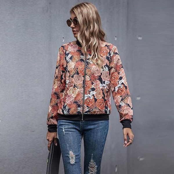 women's jackets spring autumn women crop jacket vintage floral print zipper bomber coat female biker outwear long sleeve plus size 2021, Black;brown
women's jackets spring autumn women crop jacket vintage floral print zipper bomber coat female biker outwear long sleeve plus size 2021, Black;brown