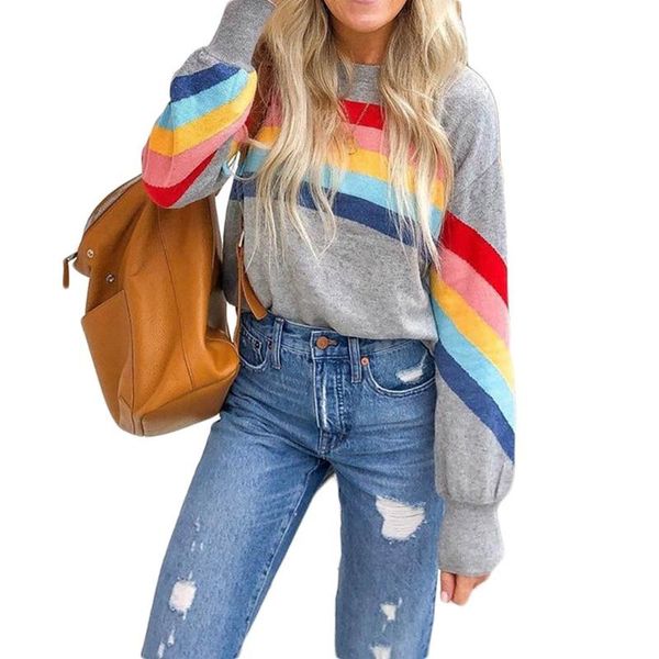 women's hoodies & sweatshirts rainbow striped print women casual long sleeve pullover neck loose 2021 autumn clothing suéter de mujer, Black
women's hoodies & sweatshirts rainbow striped print women casual long sleeve pullover neck loose 2021 autumn clothing suéter de mujer, Black