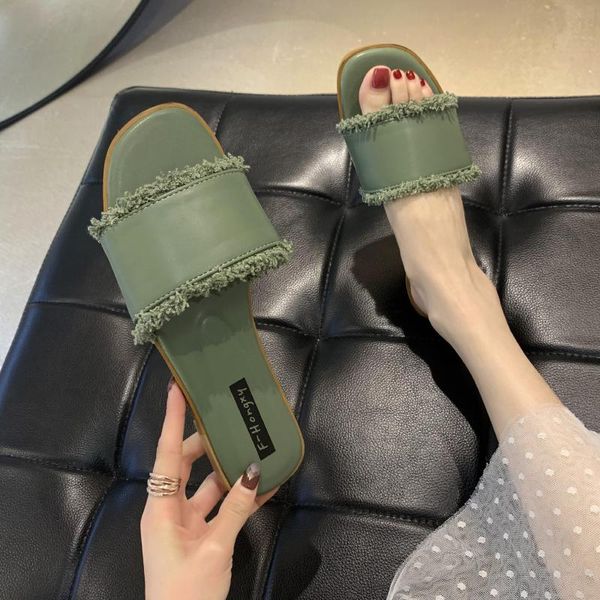 summer ladies mules shoes fashion leather design slippers sandals flat women, Black