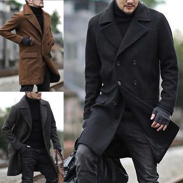 men's coats 2021 winter double breasted medium length lapel tweed windbreaker, Black
men's coats 2021 winter double breasted medium length lapel tweed windbreaker, Black