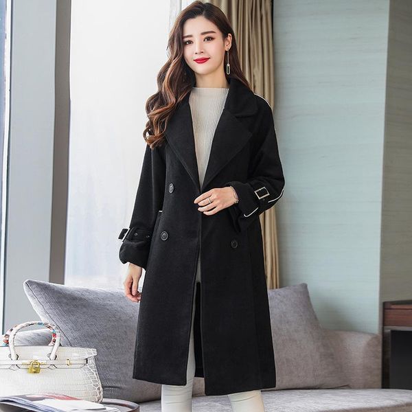 women's wool & blends elegant wide-waisted women long blend coat solid pockets cashmere jacket double breasted turn-down collar ladies, Black
women's wool & blends elegant wide-waisted women long blend coat solid pockets cashmere jacket double breasted turn-down collar ladies, Black