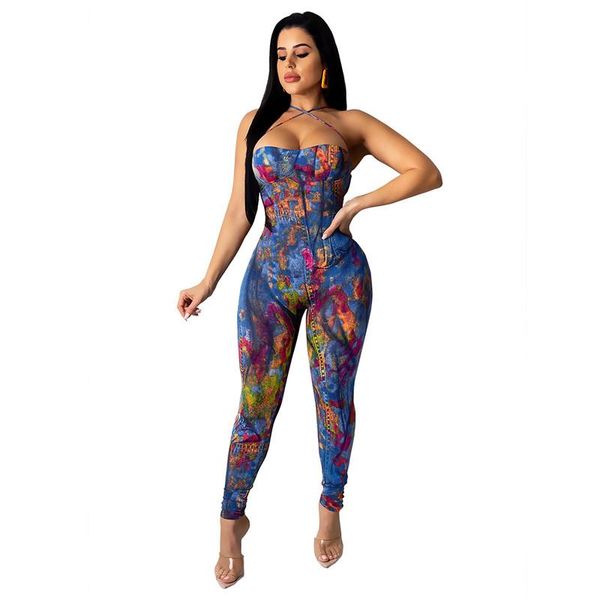 women's jumpsuits & rompers summer printed denim long pants for women 2021 elegant fitness sleeveless bandage club overall, Black;white
women's jumpsuits & rompers summer printed denim long pants for women 2021 elegant fitness sleeveless bandage club overall, Black;white
