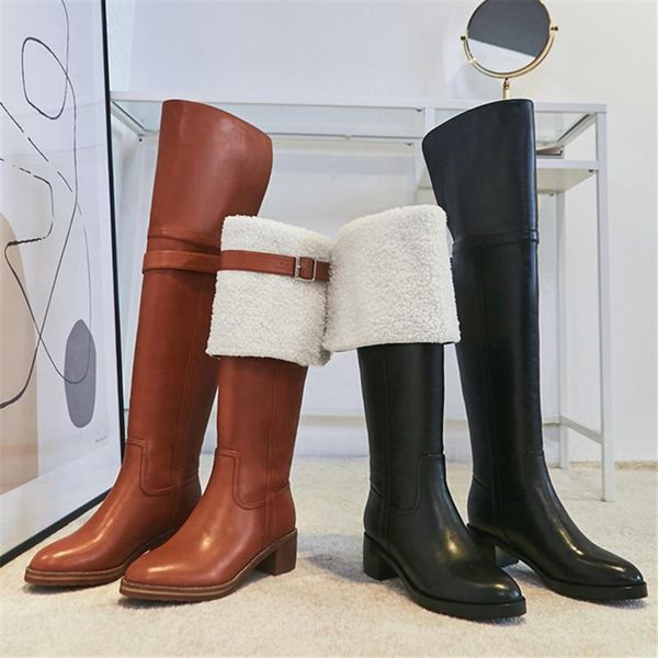 boots women over the knee winter wool fur leather belt flat casual solid color concise fashion thigh high botas feminina, Black
boots women over the knee winter wool fur leather belt flat casual solid color concise fashion thigh high botas feminina, Black
