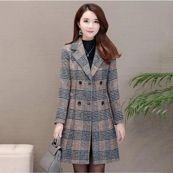 women's wool & blends vintage plaid woolen coats winter thicken tweed double breasted slim long outwear elegant mother's 4xl overc, Black
women's wool & blends vintage plaid woolen coats winter thicken tweed double breasted slim long outwear elegant mother's 4xl overc, Black