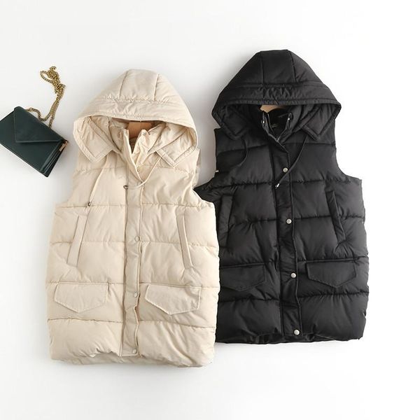 women's vests 2021 casual solid color vest cotton hooded thicken down coat sleeveless winter for women jacket, Black;white
women's vests 2021 casual solid color vest cotton hooded thicken down coat sleeveless winter for women jacket, Black;white