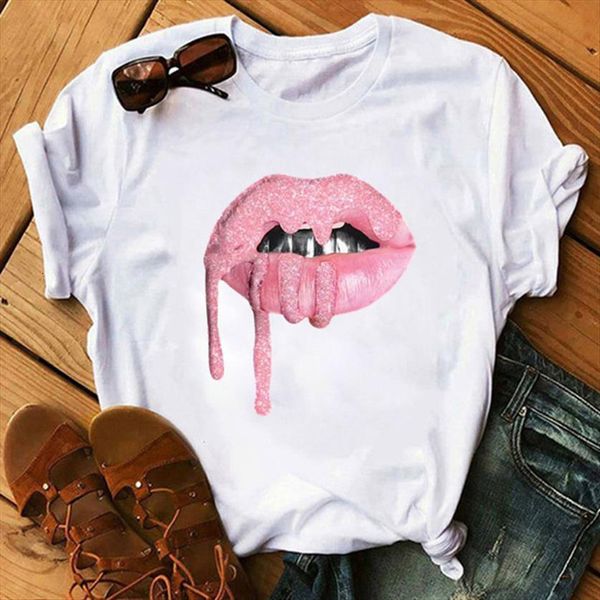 lips short sleeve tee womens t shirts femme white streetwear vogue print