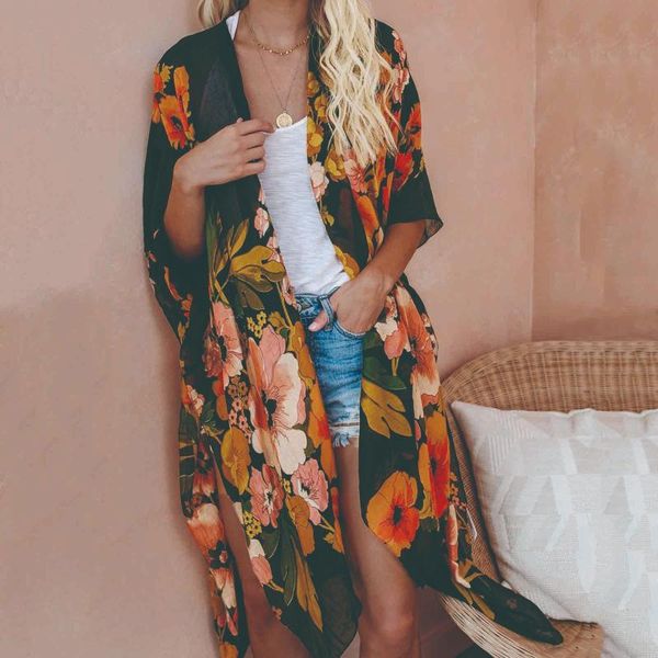 women's swimwear women floral kimono cardigans chiffon shirts bathing suit loose shawl beachwear boho summer swimsuit beach cover up, White;black
women's swimwear women floral kimono cardigans chiffon shirts bathing suit loose shawl beachwear boho summer swimsuit beach cover up, White;black
