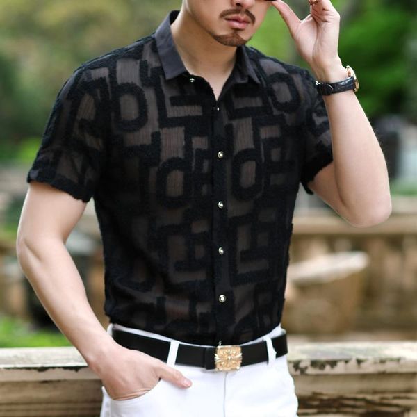 men's casual shirts party transparent geometric dress shirt for men 2021 spring summer short sleeve plus size night club black white sl, White;black
men's casual shirts party transparent geometric dress shirt for men 2021 spring summer short sleeve plus size night club black white sl, White;black