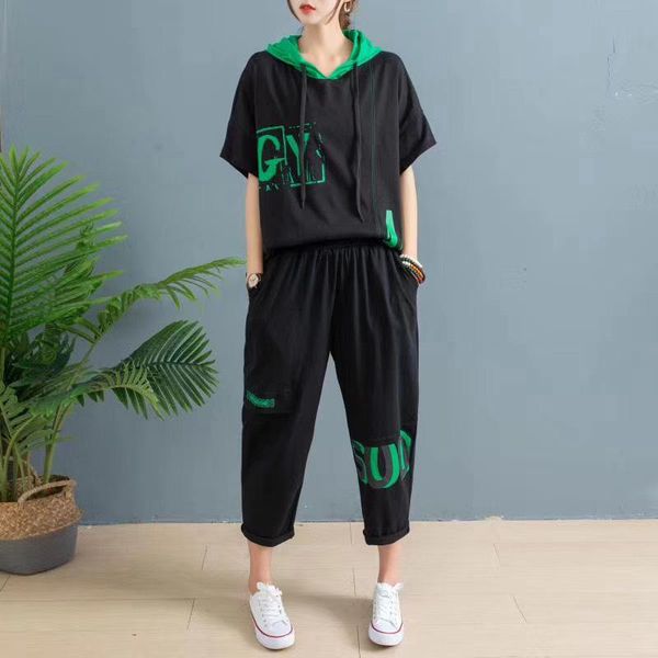 women 2 piece suits hooded casual sport running simple soft letter printing loose cotton t-shirt and cropped pants sets women's two, White
women 2 piece suits hooded casual sport running simple soft letter printing loose cotton t-shirt and cropped pants sets women's two, White