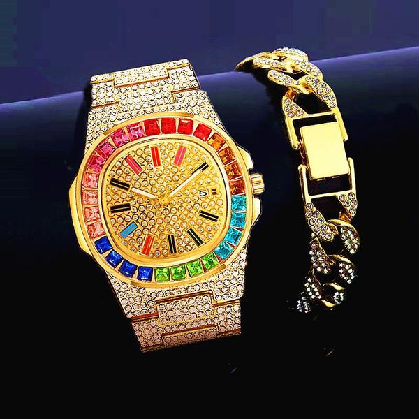 wristwatches fashion bracelet + watches for men women luxury binged iced out watch gold cuban chain mens gift set relogio masculino, Slivery;brown
wristwatches fashion bracelet + watches for men women luxury binged iced out watch gold cuban chain mens gift set relogio masculino, Slivery;brown