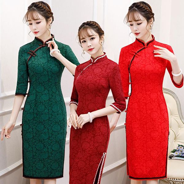 lace trim cotton knee length cheongsam women slim flower oversize 3xl elegant evening party dress half sleeve qipao vestidos ethnic clothing, Red
lace trim cotton knee length cheongsam women slim flower oversize 3xl elegant evening party dress half sleeve qipao vestidos ethnic clothing, Red