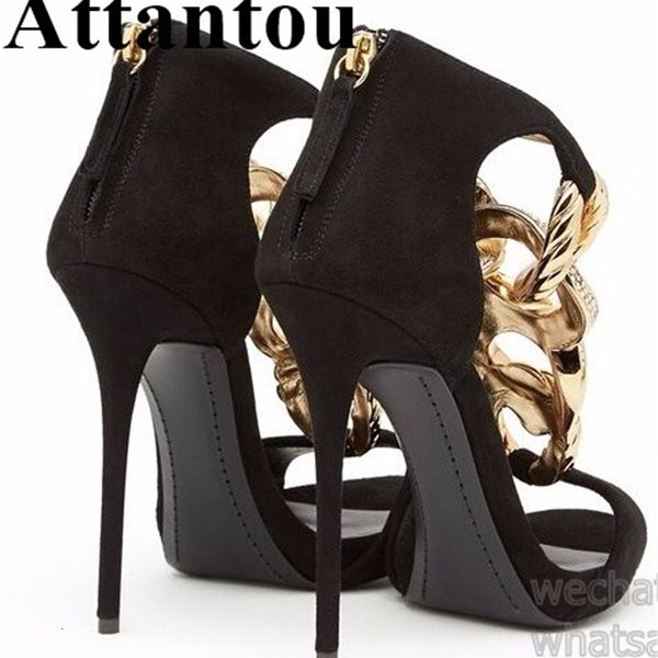 sandal woman black suede peep toe gold chain metal decoration sandals summer back zipper cover heels thin party shoes
sandal woman black suede peep toe gold chain metal decoration sandals summer back zipper cover heels thin party shoes