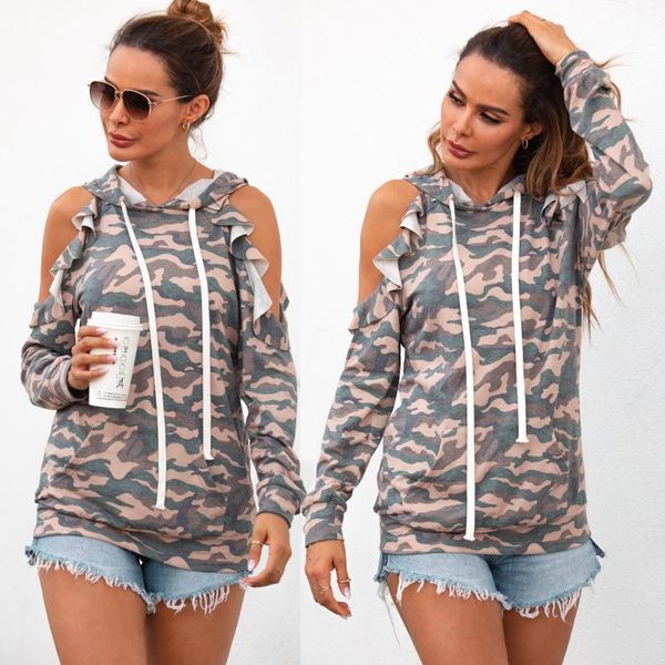 women's hoodies & sweatshirts autumn cross border selling flounced with holes off-the-shoulder camouflage hooded drawstring long sleeve, Black
women's hoodies & sweatshirts autumn cross border selling flounced with holes off-the-shoulder camouflage hooded drawstring long sleeve, Black