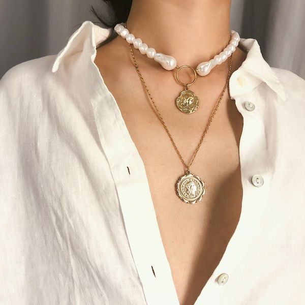 chokers decopunk multilayer white imitation pearl choker necklace korean steampunk carved coin queen pendant long chain women, Golden;silver
chokers decopunk multilayer white imitation pearl choker necklace korean steampunk carved coin queen pendant long chain women, Golden;silver