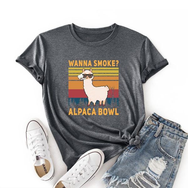 women's t-shirt wanna smoke alpaca bowl funny llama shirts for women female short sleeve summer shirt animal graphic tee, White
women's t-shirt wanna smoke alpaca bowl funny llama shirts for women female short sleeve summer shirt animal graphic tee, White