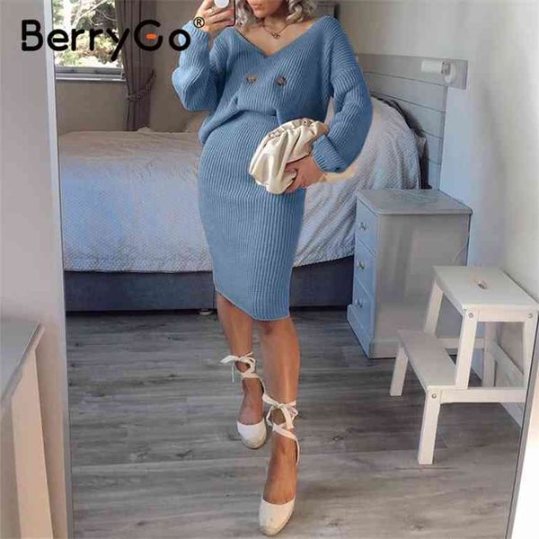 berrygo v-neck women knitted skirt suits autumn winter long sleeve two piece dress elegant party female sweater dress blue, Black;gray
berrygo v-neck women knitted skirt suits autumn winter long sleeve two piece dress elegant party female sweater dress blue, Black;gray