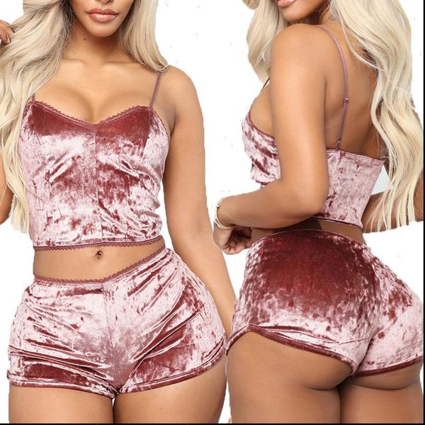 2pcs womens tracksuits sets women suits velvet spaghetti strap sleepwear crop shorts pajamas casual nightwear pajama party clubwear, Gray
2pcs womens tracksuits sets women suits velvet spaghetti strap sleepwear crop shorts pajamas casual nightwear pajama party clubwear, Gray