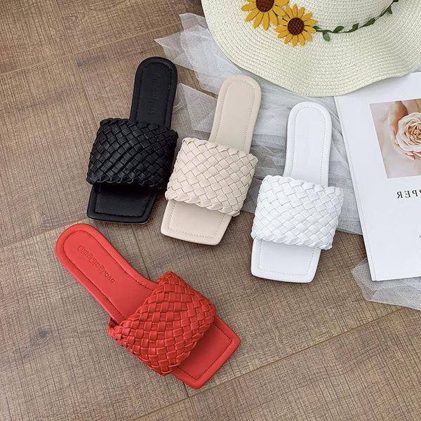 summer 2021 flat slipper and sandals women square toe woven slides female slippers, Black
summer 2021 flat slipper and sandals women square toe woven slides female slippers, Black