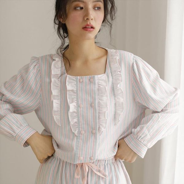 spring autumn cotton striped pajamas women sleepwear sets sweet long sleeve pyjamas loose suits home clothes, Black;red
spring autumn cotton striped pajamas women sleepwear sets sweet long sleeve pyjamas loose suits home clothes, Black;red