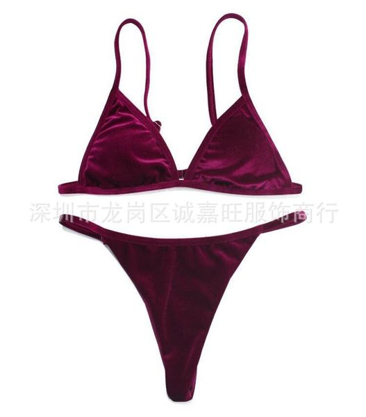 velvet solid triangle bikini split swimsuit triangl swimwear, White;black
velvet solid triangle bikini split swimsuit triangl swimwear, White;black