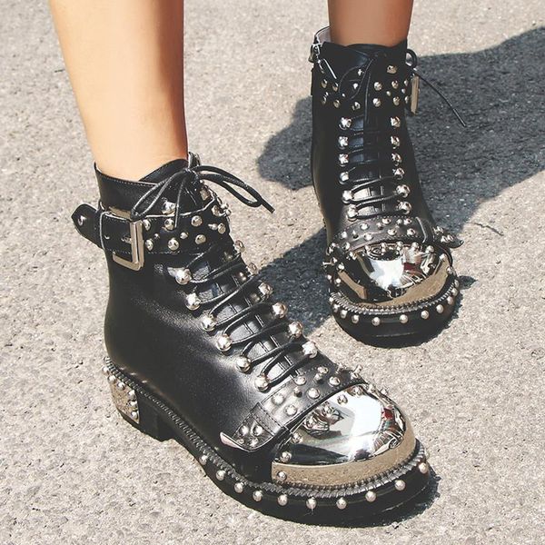 boots motorcycle round toe cross tied handmade genuine leather women buckle shoes metal decorations zippers ankle, Black
boots motorcycle round toe cross tied handmade genuine leather women buckle shoes metal decorations zippers ankle, Black