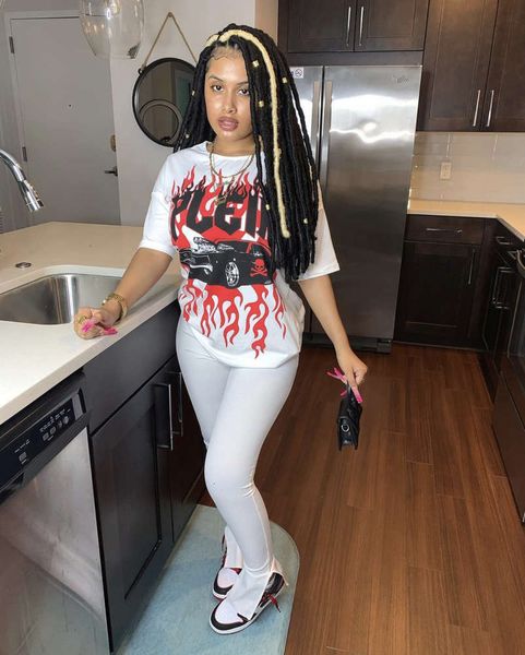 women's t-shirt 8231# spring and summer short sleeve flame printed fashion sbu0, White
women's t-shirt 8231# spring and summer short sleeve flame printed fashion sbu0, White