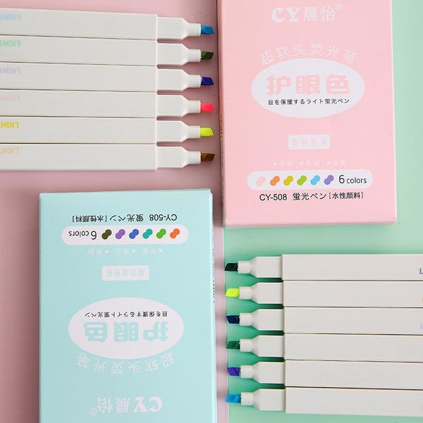6pcs/set soft tip highlighter pens light color kawaii marker pen diy po journal fluorescent student stationery highlighters, Black;red
6pcs/set soft tip highlighter pens light color kawaii marker pen diy po journal fluorescent student stationery highlighters, Black;red