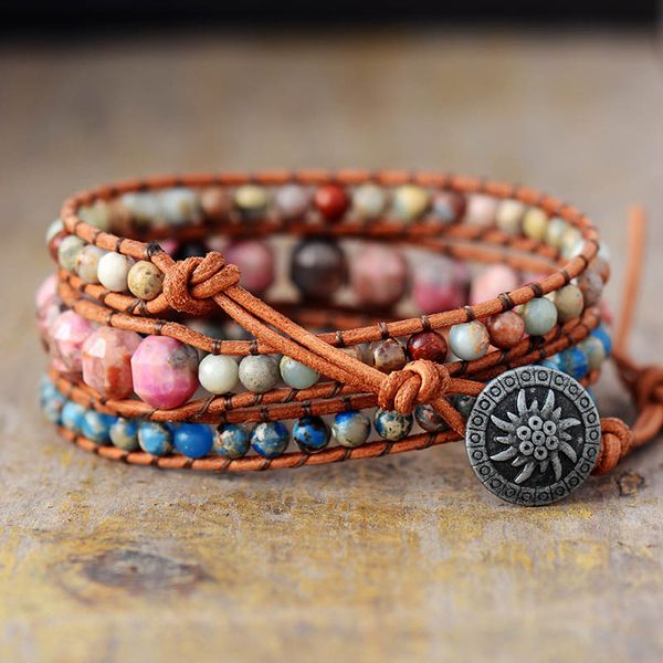 a++++ leather wrap bracelets w/ natural stone pink rhodonite statement bracelet women teengirls boho jewelry bijoux dropshipping a, Golden;silver
a++++ leather wrap bracelets w/ natural stone pink rhodonite statement bracelet women teengirls boho jewelry bijoux dropshipping a, Golden;silver