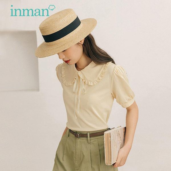 women's t-shirt inman vintage style women solid color bubble short sleeve turn down doll collar tees, White
women's t-shirt inman vintage style women solid color bubble short sleeve turn down doll collar tees, White