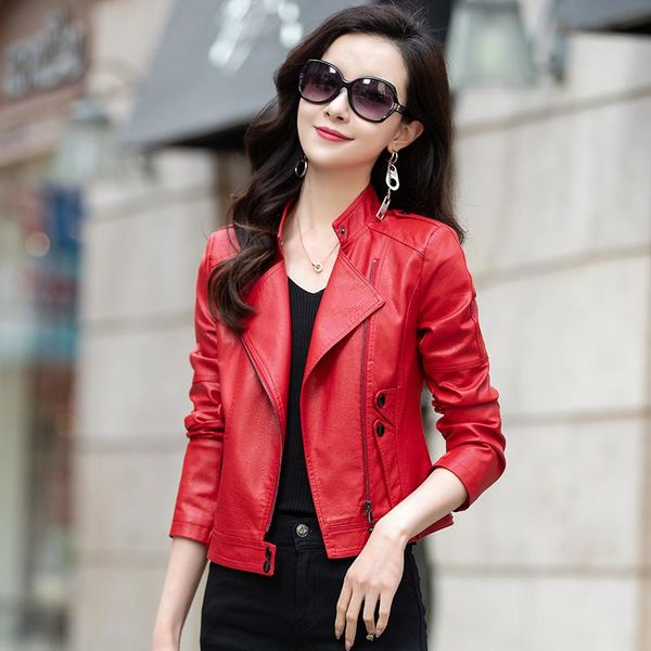 women's leather & faux 2021 autumn pu jacket women zipper slim short biker jackets coat female outwear casacos feminino, Black
women's leather & faux 2021 autumn pu jacket women zipper slim short biker jackets coat female outwear casacos feminino, Black