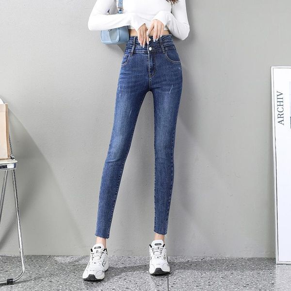 women's jeans high waist hip lifting elastic slim tight little foot pencil pants, Blue
women's jeans high waist hip lifting elastic slim tight little foot pencil pants, Blue