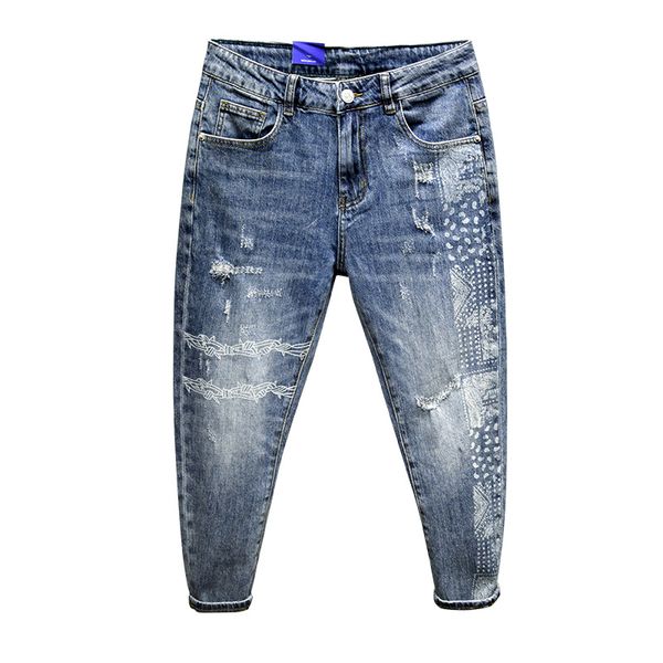 ebaihui little feet jeans for man handsome printing design hole pants loose leisure online celebrity nine cents trousers, Blue
ebaihui little feet jeans for man handsome printing design hole pants loose leisure online celebrity nine cents trousers, Blue