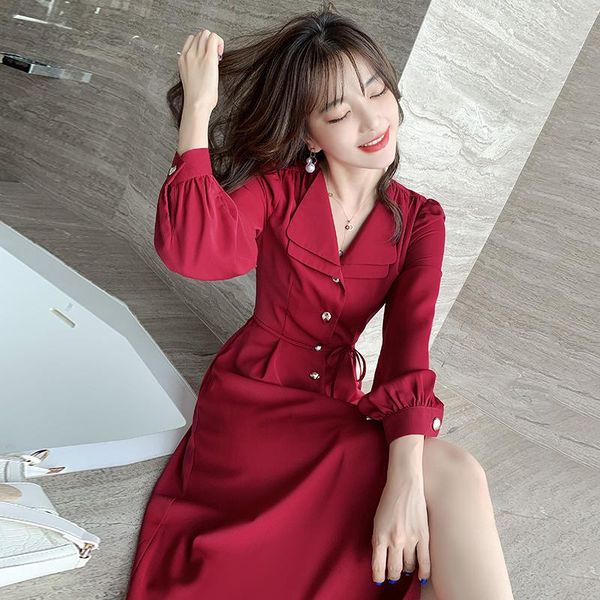 casual dresses 2021 spring fall fashion vintage single breasted long sleeve v neck elegant solid a line red women vestidos, Black;gray
casual dresses 2021 spring fall fashion vintage single breasted long sleeve v neck elegant solid a line red women vestidos, Black;gray