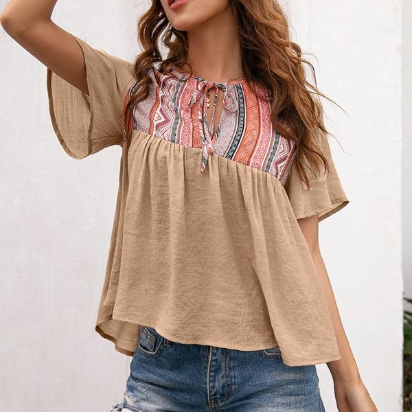 women's t-shirt 2021 summer tie bohemian neckline mujer hollow tether temperament short sleeve loose chemise femme, White
women's t-shirt 2021 summer tie bohemian neckline mujer hollow tether temperament short sleeve loose chemise femme, White