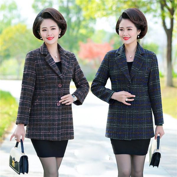 women's wool & blends middle-aged mother woolen coat 2021 spring autumn plaid jacket outerwear suit collar short plus size 5xl, Black
women's wool & blends middle-aged mother woolen coat 2021 spring autumn plaid jacket outerwear suit collar short plus size 5xl, Black