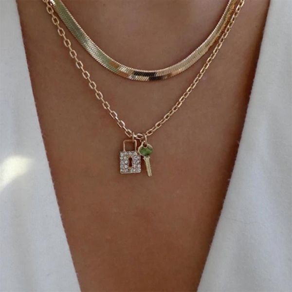 necklace for women double-deck geometry snake chain crystal key lock pendants jewelry accessories pendant necklaces, Silver
necklace for women double-deck geometry snake chain crystal key lock pendants jewelry accessories pendant necklaces, Silver